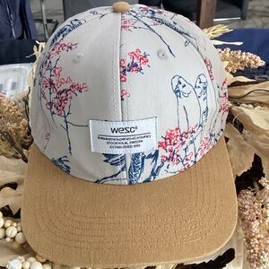 Wesc Floral Print Baseball Hat in Beige, Tan & Navy